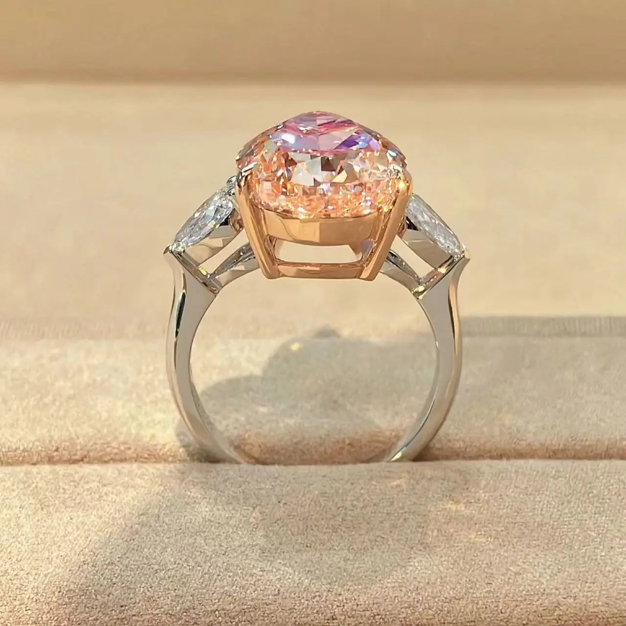 FLORAL IGI 10.5ct Pear Cut Pink VS1 Lab Grown Diamond CVD 18k Certified Pure Gold Engagement Ring Three Stone Laboratory Diamond