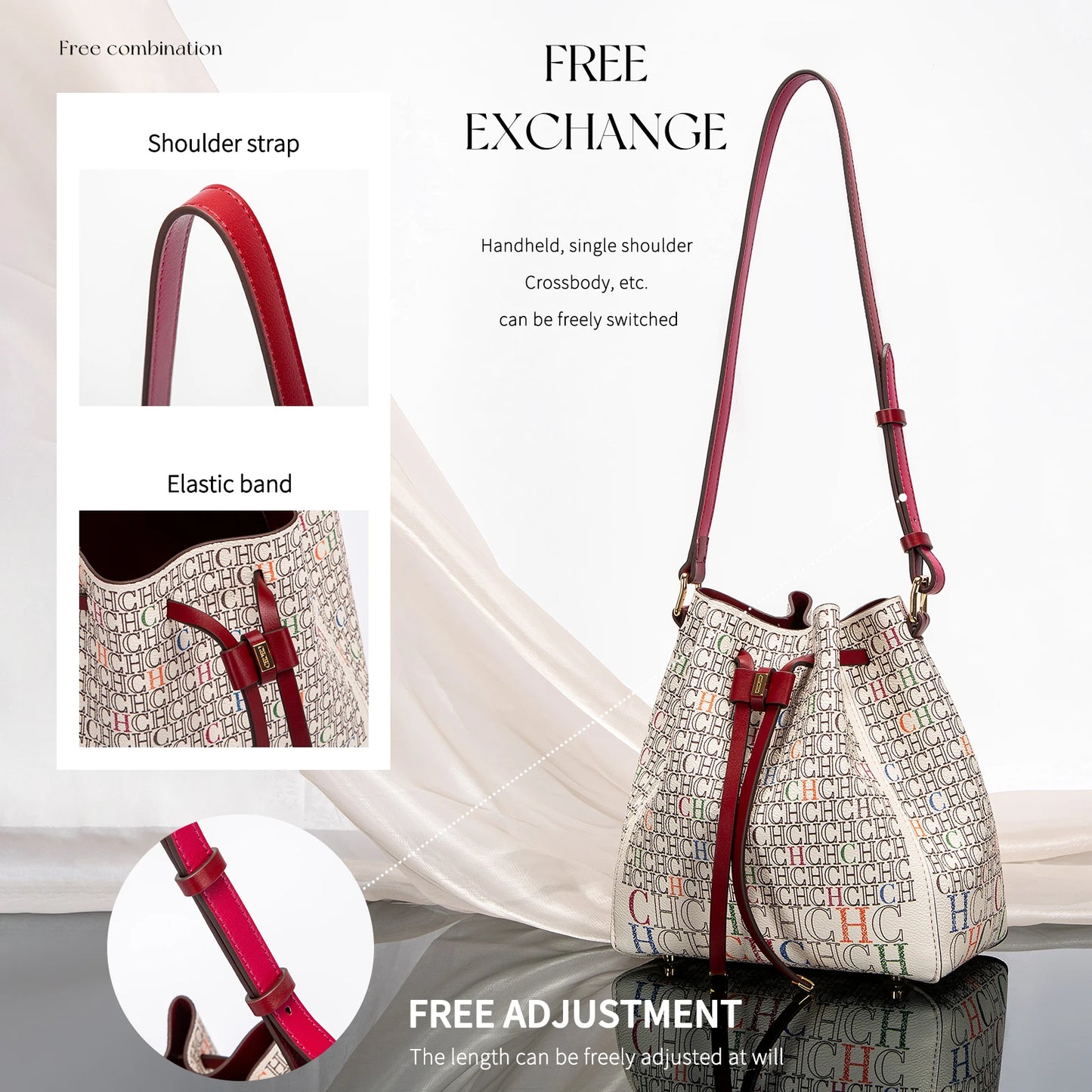 Women's Drawstring Bucket Bag Letter Wallet