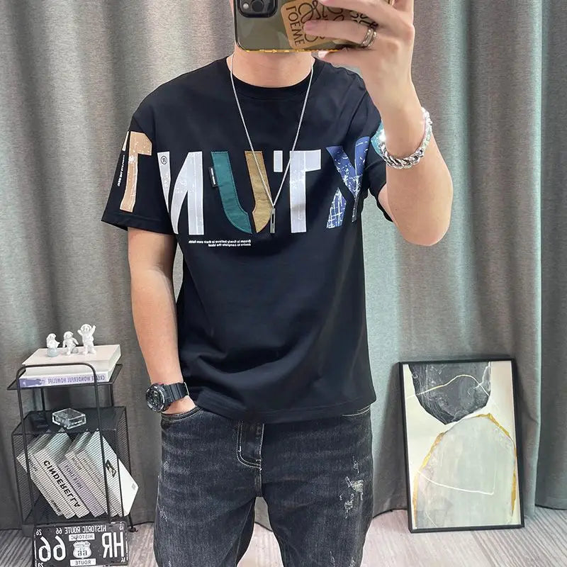 Men's Letter Print T-Shirt – Loose Cotton Casual Tshirt