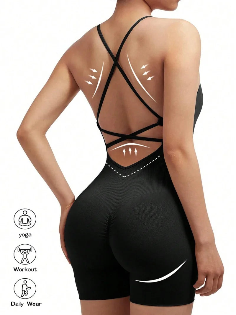 Women's Fitness Jumpsuit Backless Yoga Romper Scrunch
