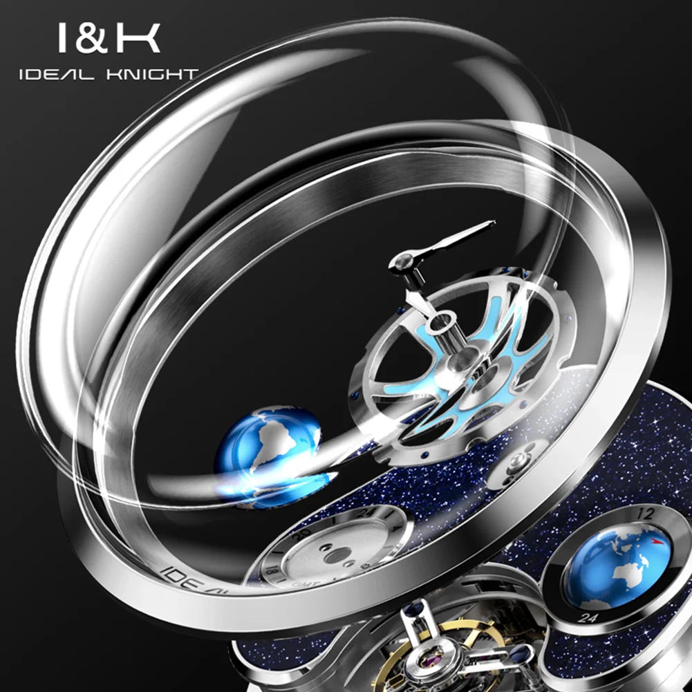 Tourbillon Automatic Watch Dual Time Zone Casual Quality