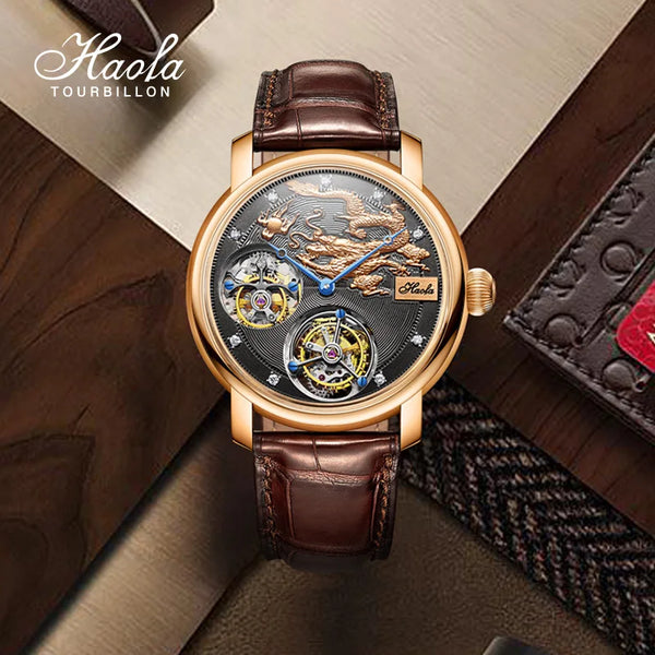 18K Double Tourbillon Watch Diamond Hour Markers