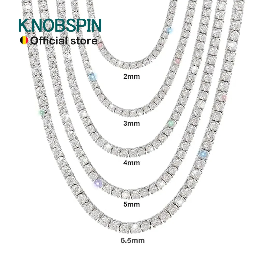 KNOBSPIN Moissanite Tennis Necklace 925 Silver 18K Gold