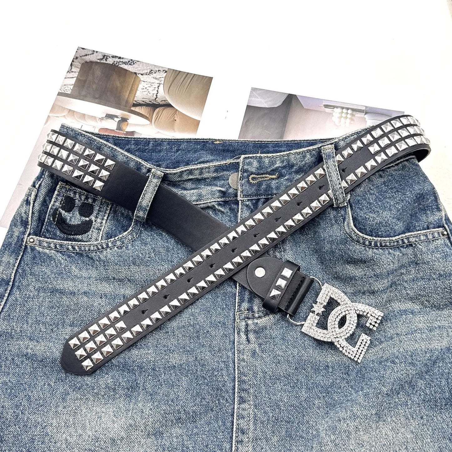 Rhinestone Rivet Leather Belt – Punk Women's