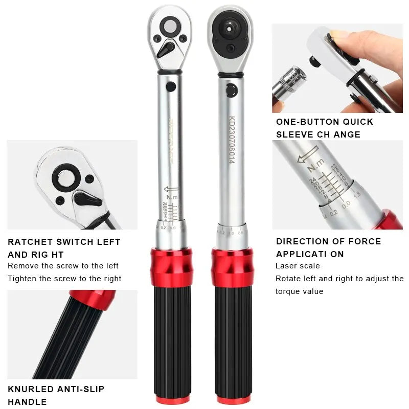 RIDERACE 15Pcs Bike Torque Wrench Set 1/4" 2-24Nm Kit