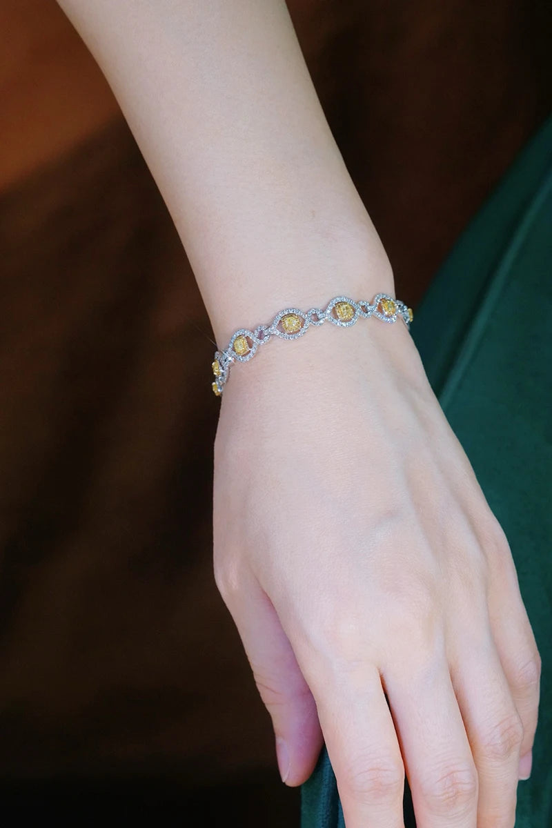 KUGG 100% 18K White Gold Bracelet Luxury Elegant Style Real Natural Yellow Diamond Bracelet for Women High Party Jewelry