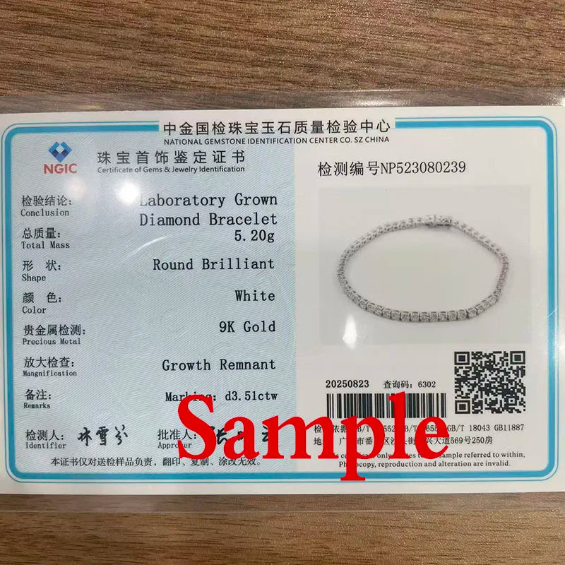 Diamond bracelet certificate on a wooden surface