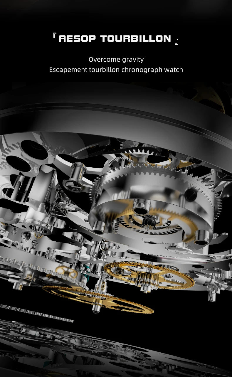 Double Tourbillon Manual Mechanical Watch 40H Power Reserve Sapphire Crystal Watch