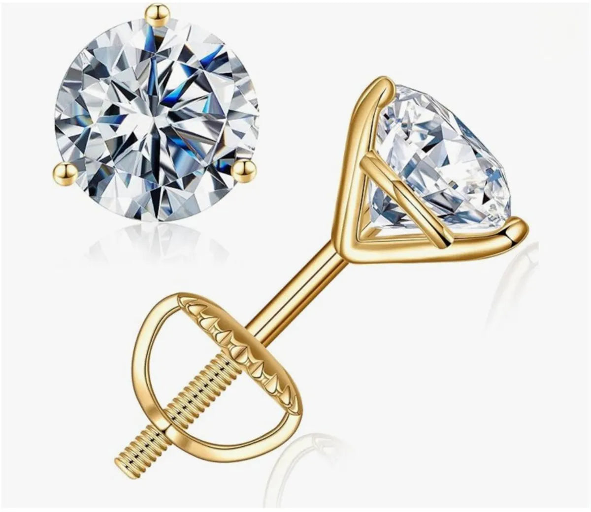 18K Gold 1CT Lab Diamond 3-Claw Earrings Custom