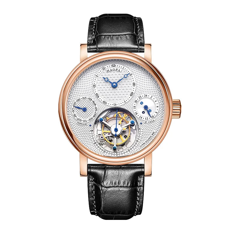 18K Solid Gold Luxury Tourbillon Watch for Men Multi-layered Textured Dial Manual Mechanical Watch Sapphire Business K009