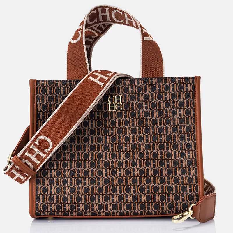 Monogram Print Metal Logo Women's Luxury Handbag