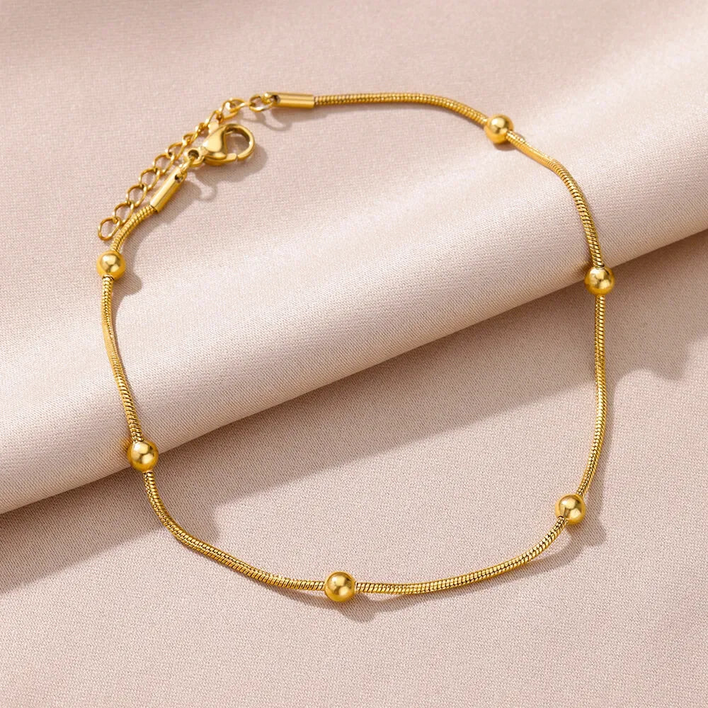 Gold Pearl Chain Anklet – Stainless Steel Beach Bodychain