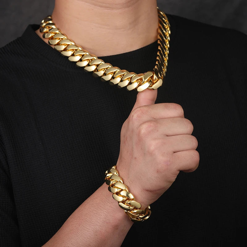 S925 Silver 18K Gold Miami Cuban Link Chain Necklace for Men