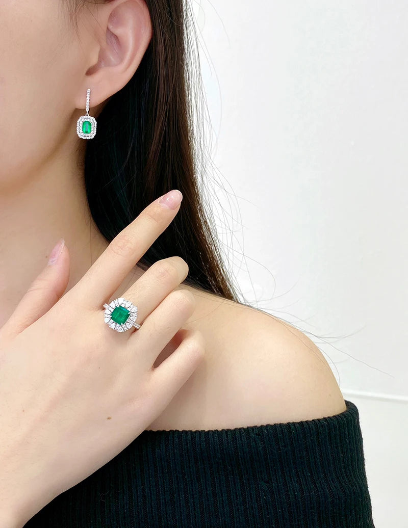 18K White Gold Earrings Natural Emerald Gemstone Earrings Luxury Diamond Jewelry