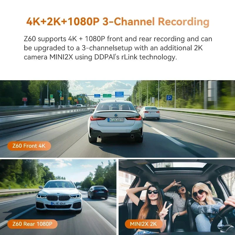 3-Channel Dash Cam GPS WiFi ADAS 24H Parking Monitor