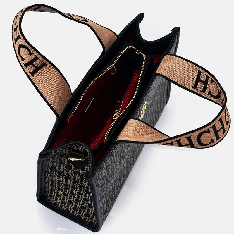 Monogram Print Metal Logo Women's Luxury Handbag