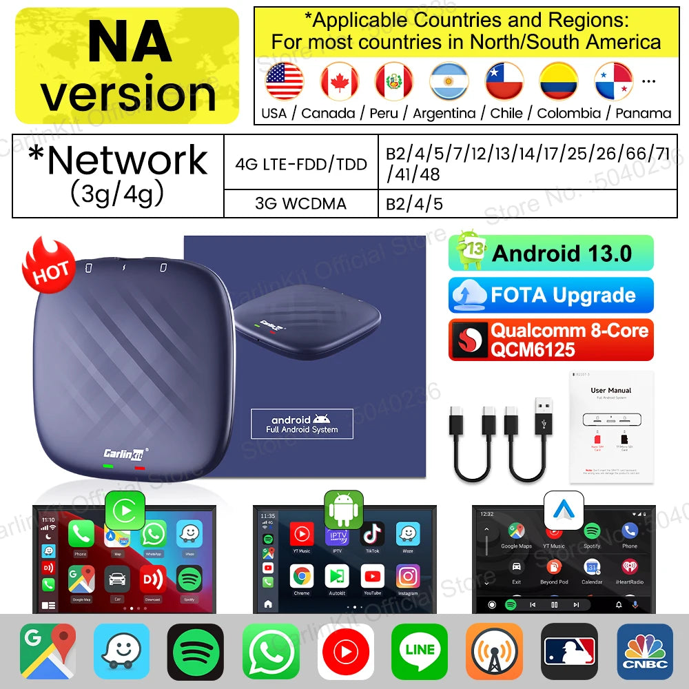 CarlinKit Wireless CarPlay Android Auto AI Box 64G 128G