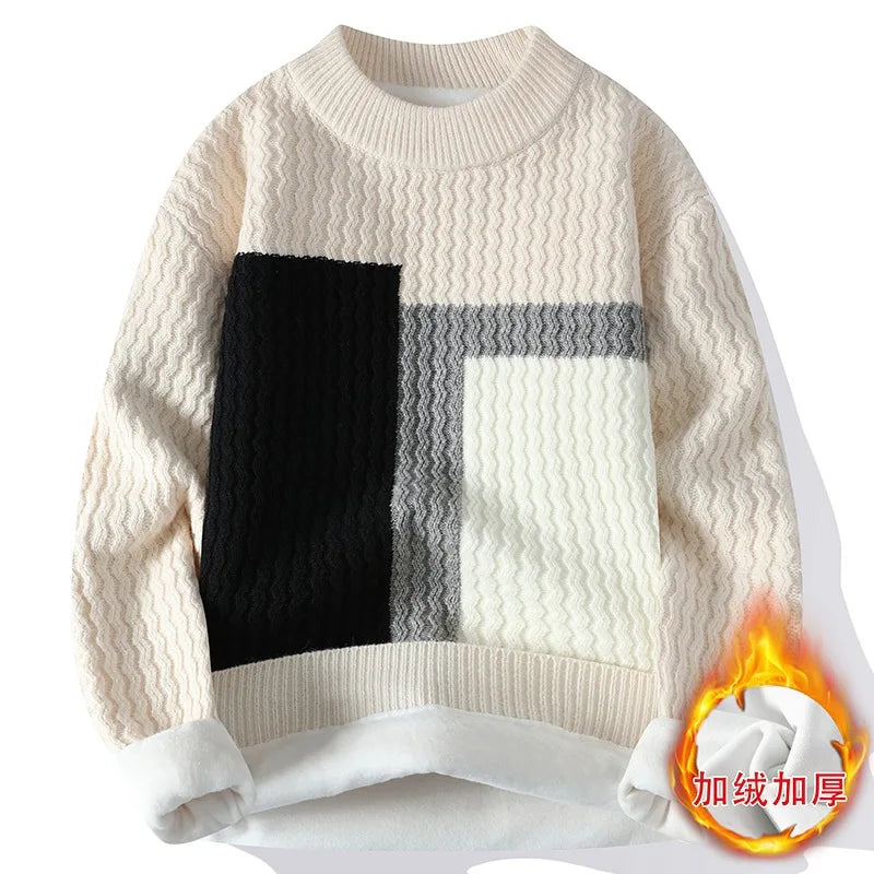 Men's Fleece Striped Knit Pullover Sweater – Up to 4XL
