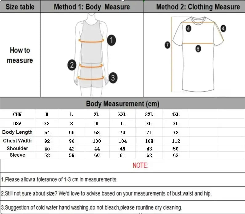 Measurement chart for clothing with body and clothing measurement methods