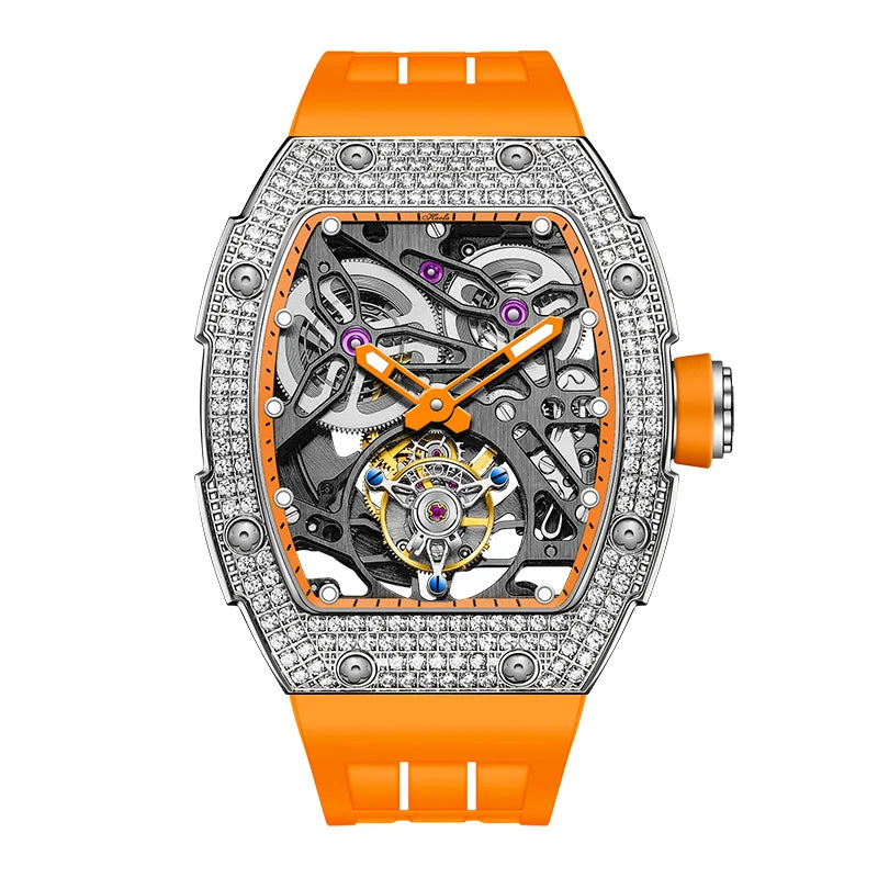 Haofa 1901 Skeleton Automatic Tourbillon Movement Watch For Men Luxury Diamond Case Mechanical Tourbillon Sapphire Mens Watch