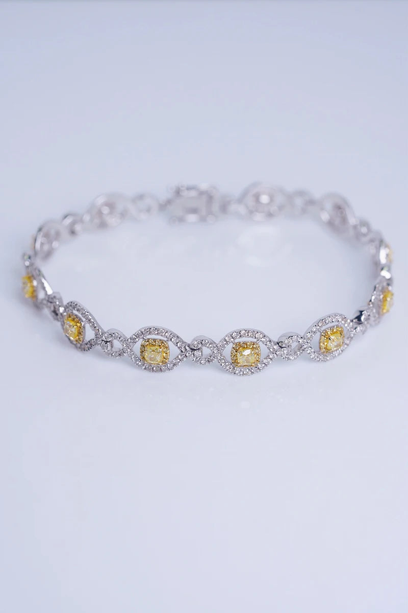 KUGG 100% 18K White Gold Bracelet Luxury Elegant Style Real Natural Yellow Diamond Bracelet for Women High Party Jewelry