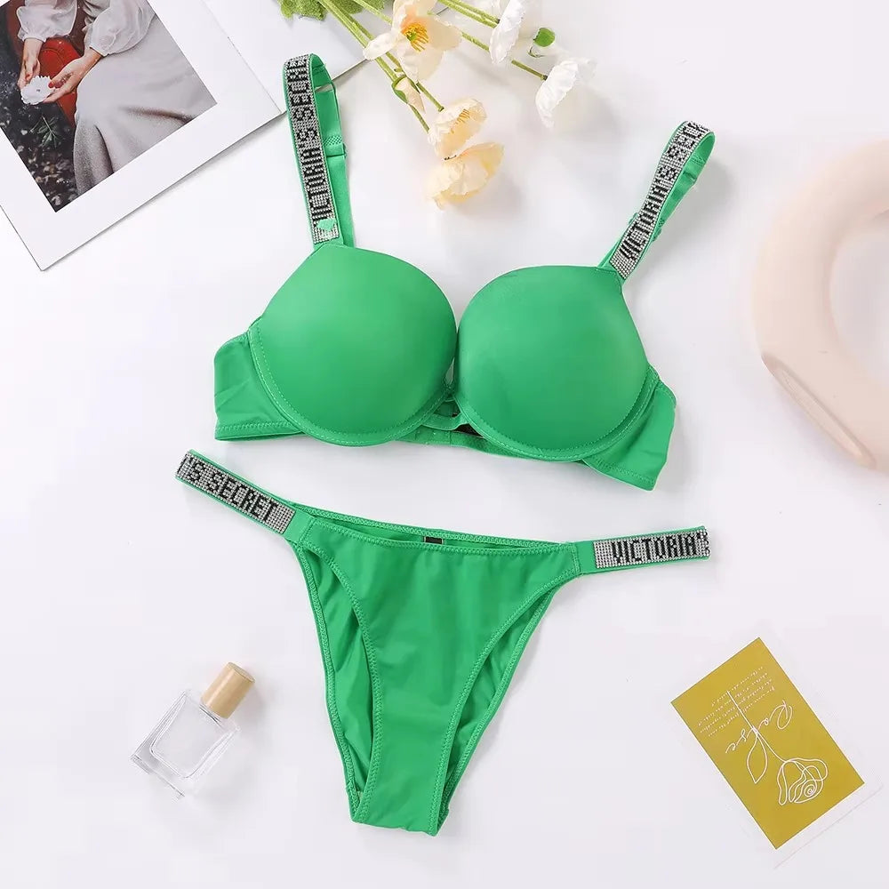 Women's Padded Push Up V-Neck Lingerie Set | Sporty Bra