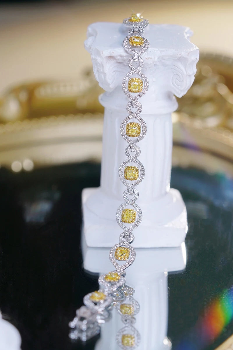KUGG 100% 18K White Gold Bracelet Luxury Elegant Style Real Natural Yellow Diamond Bracelet for Women High Party Jewelry