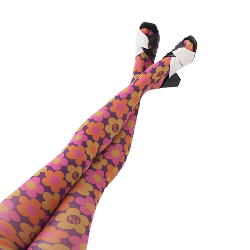 Tie Dye Patterned Pantyhose Hollow Mesh Tights Grunge