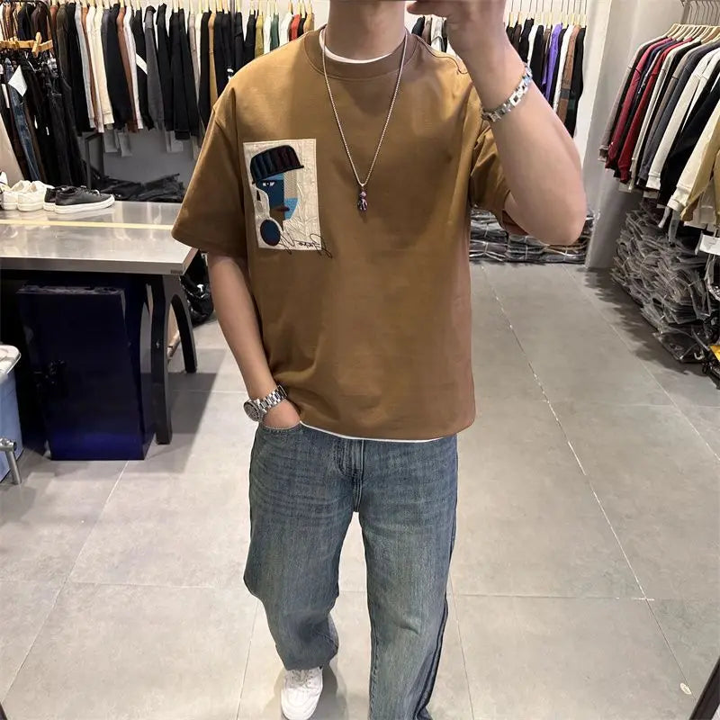 Men's Contrast Color Printed Couple T-Shirt – Spliced
