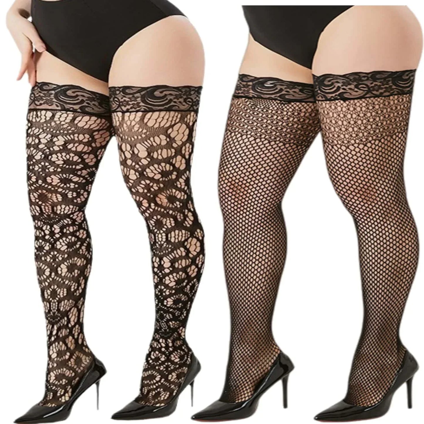 Plus Size Lace Fishnet Stockings XXL – Stretch Tights