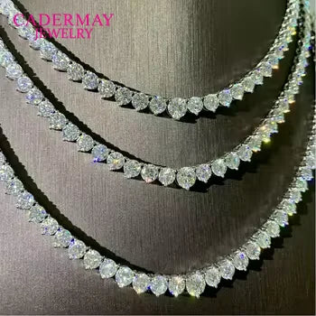 Cadermay Jewelry18k White Gold V-shaped 4mm-6.5mm D VVS1 Moissanite Tennis Necklace for Women Wedding Party Christmas Gift