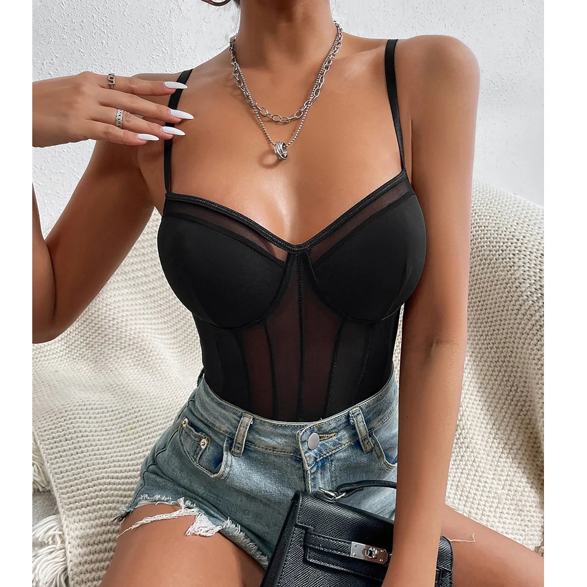 Women's Deep V-Neck Padded Bra Cami Top Shaping Straps