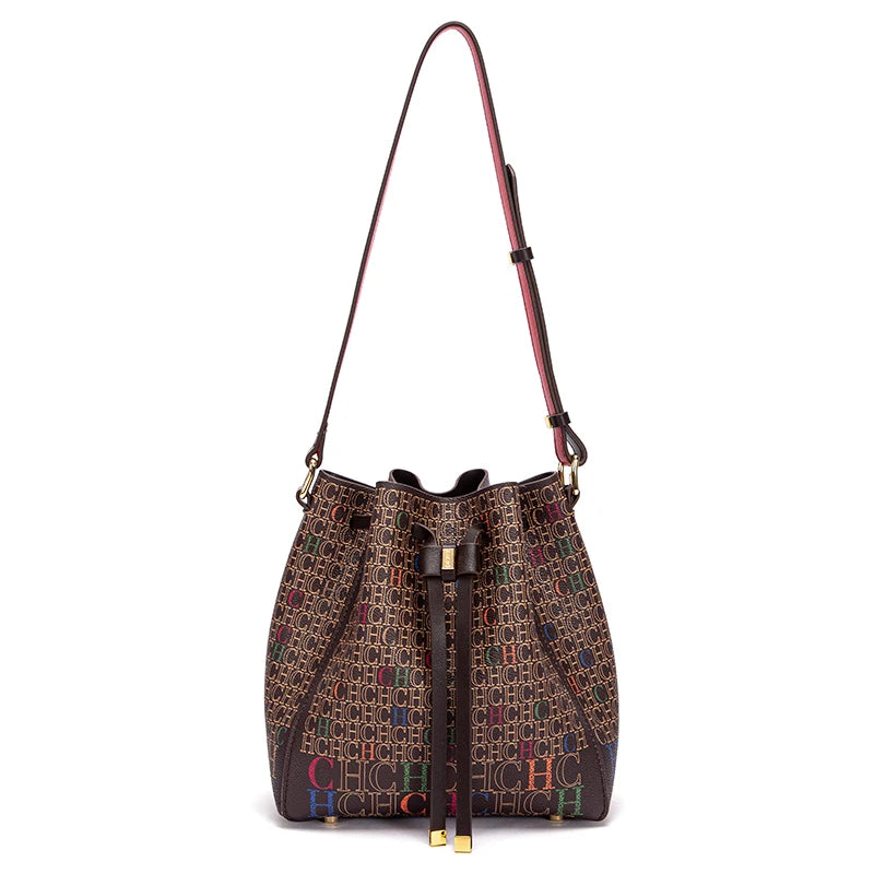Women's Drawstring Bucket Bag Letter Wallet