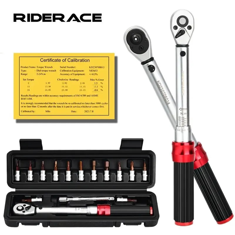 RIDERACE 15Pcs Bike Torque Wrench Set 1/4" 2-24Nm Kit