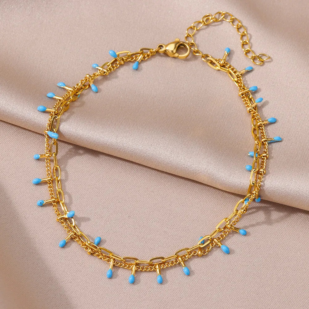 Gold Pearl Chain Anklet – Stainless Steel Beach Bodychain