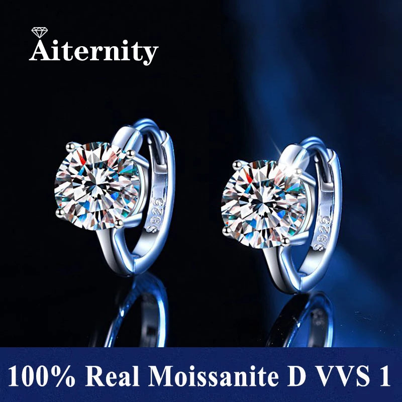 Moissanite Huggie Hoop Earrings – Sterling Silver