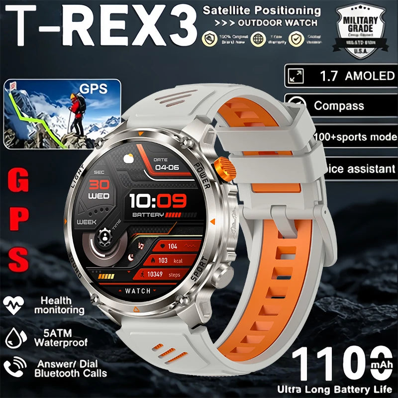 Military Tactical Smartwatch 5ATM GPS 1100mAh Bluetooth Call Men