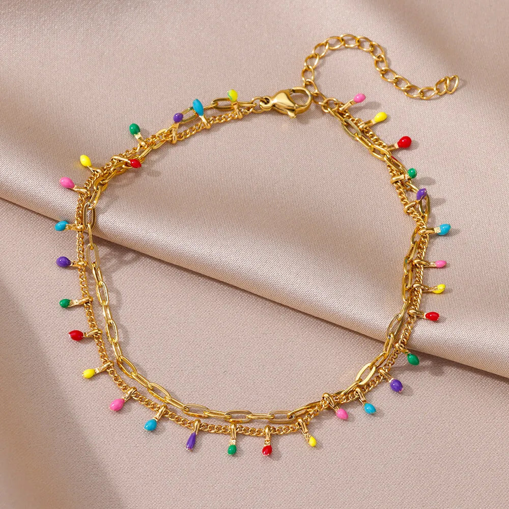 Gold Pearl Chain Anklet – Stainless Steel Beach Bodychain