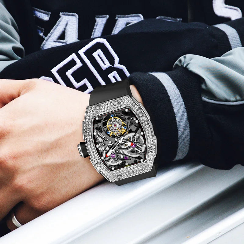 Haofa 1901 Skeleton Automatic Tourbillon Movement Watch For Men Luxury Diamond Case Mechanical Tourbillon Sapphire Mens Watch