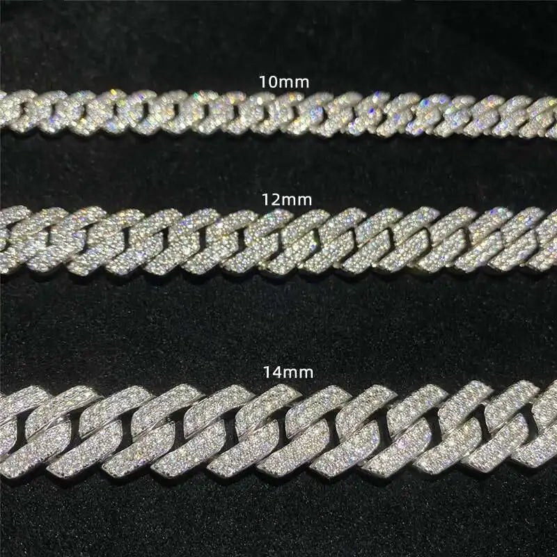 VVS Moissanite Cuban Link Chain 925 Silver 10-14mm