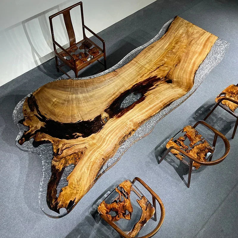 Teglex Epoxy Crystal Coffee Table | Live-Edge Solid Walnut & Rosewood