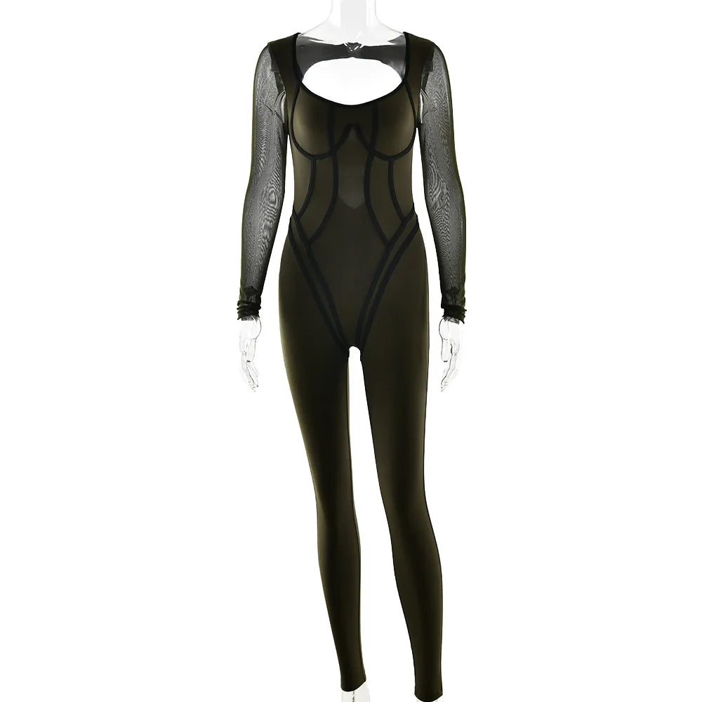 Chic Backless Hollow-Out Yoga Jumpsuit Long Sleeve Gym Suit