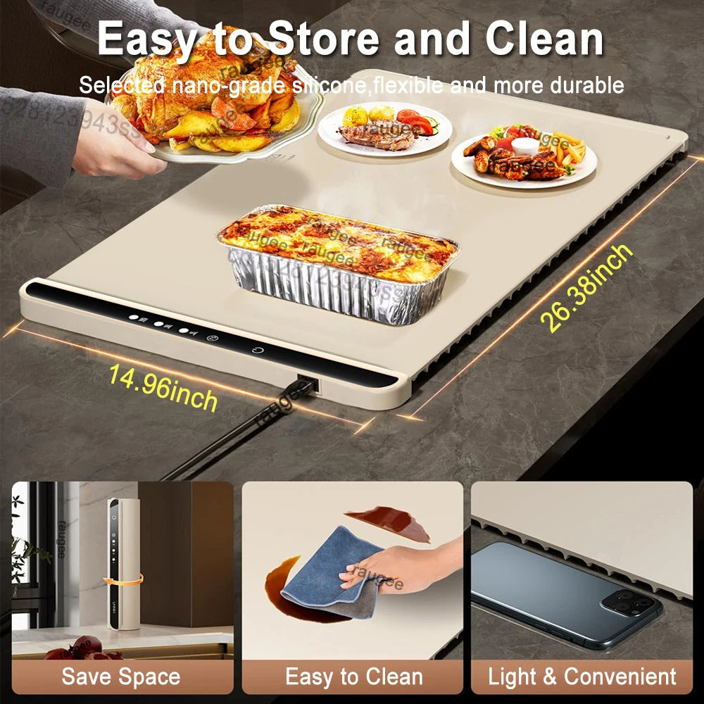 Electric Food Warming Tray – Foldable 3-Temp Setting Mat