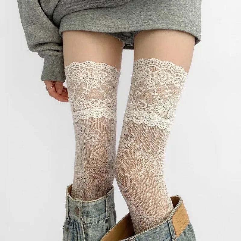 Gothic Lace Thigh High Stockings – Silk Hosiery