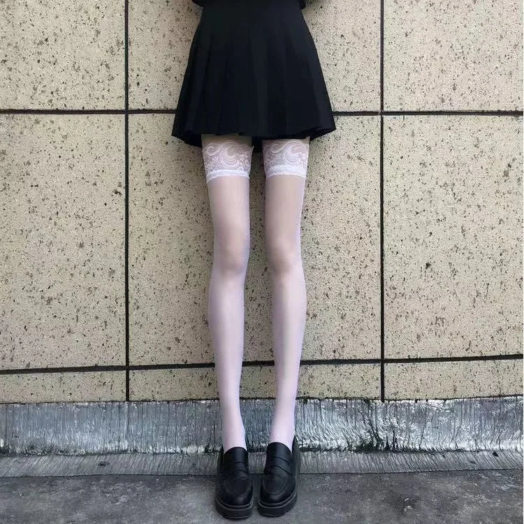 Gothic Lace Thigh High Stockings – Silk Hosiery