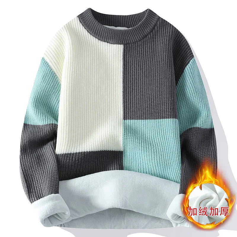 Men's Fleece Striped Knit Pullover Sweater – Up to 4XL