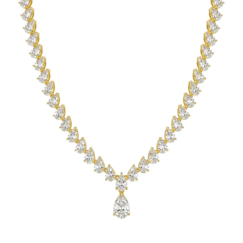 Pear Cut Moissanite Necklace S925 Silver 18K Gold Plated