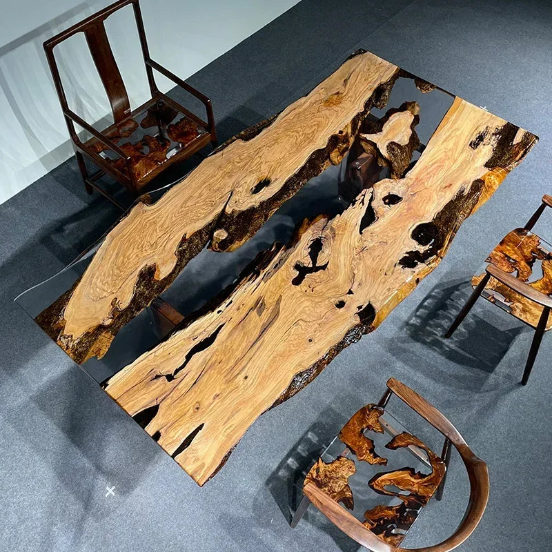 Teglex Epoxy Crystal Coffee Table | Live-Edge Solid Walnut & Rosewood