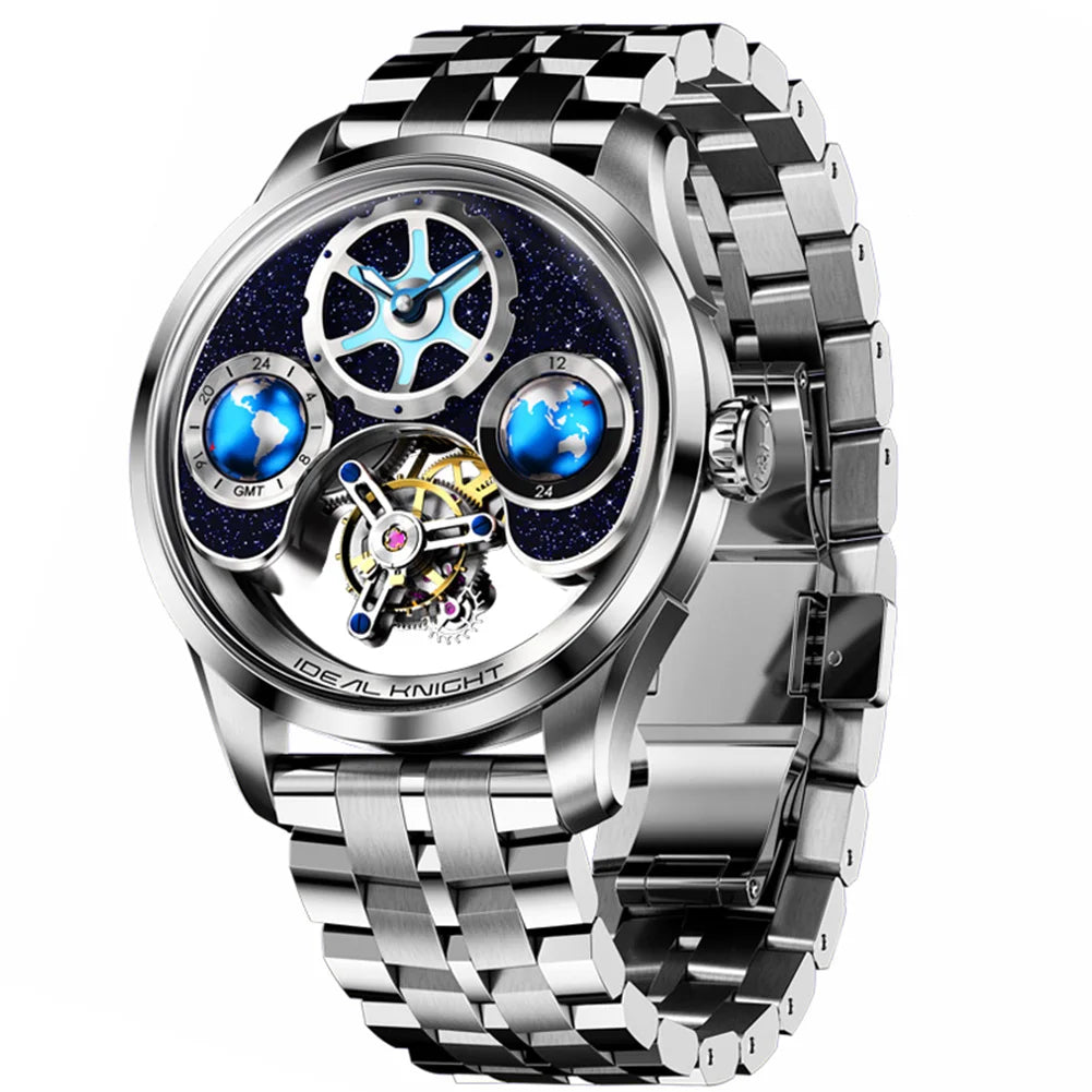 Tourbillon Automatic Watch Dual Time Zone Casual Quality