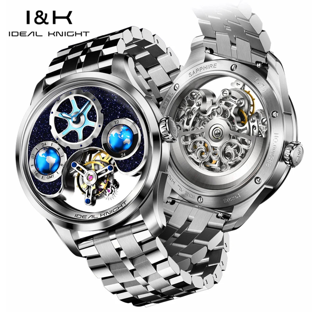 Tourbillon Automatic Watch Dual Time Zone Casual Quality